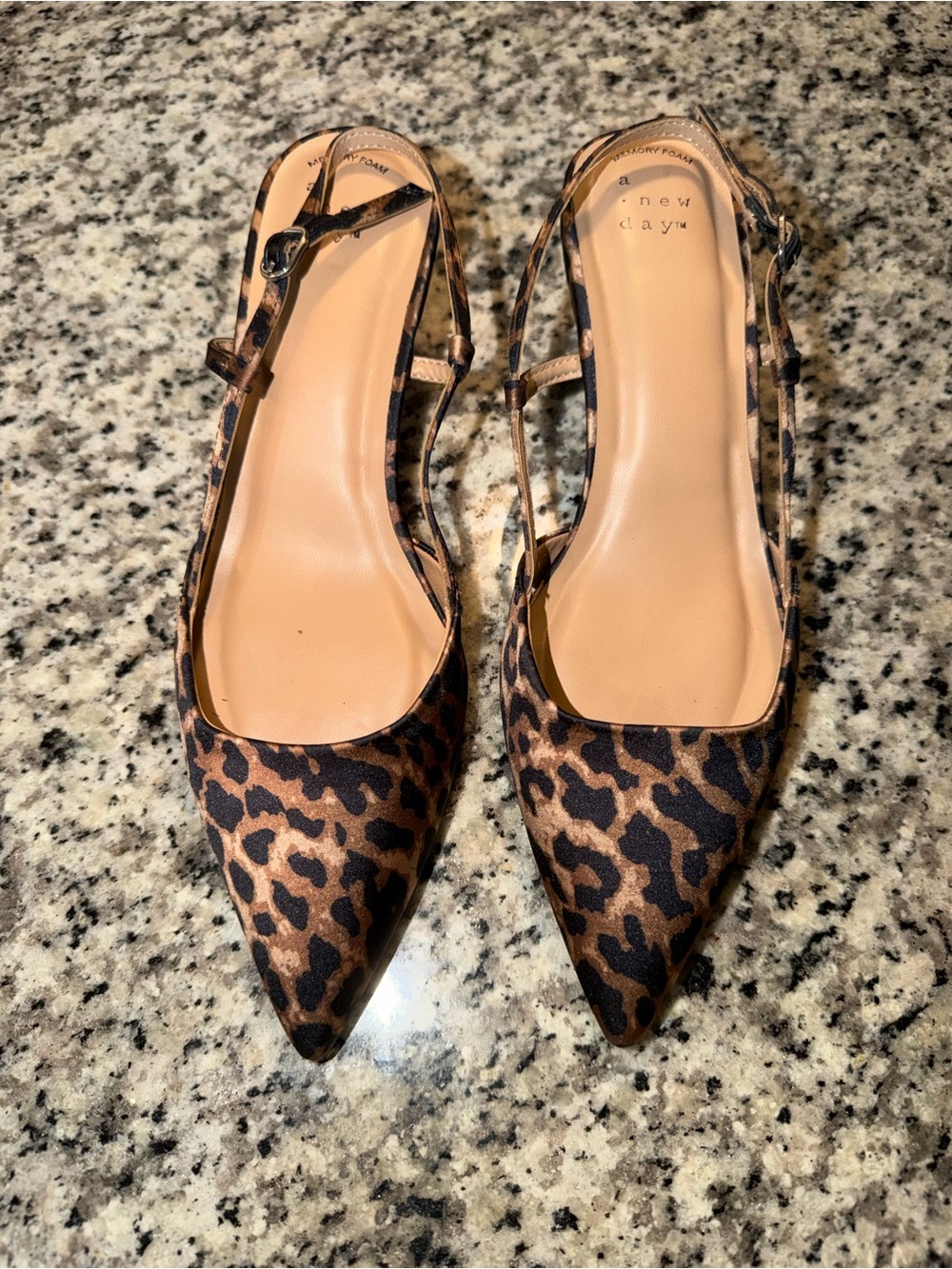 a new day Leopard Print Pointed Slingback kitten heels - Black and Brown